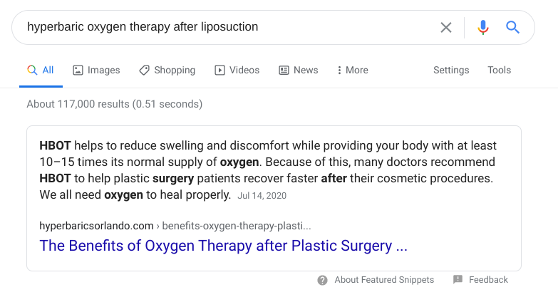 SEO case study-hyperbaric oxygen therapy after liposuction